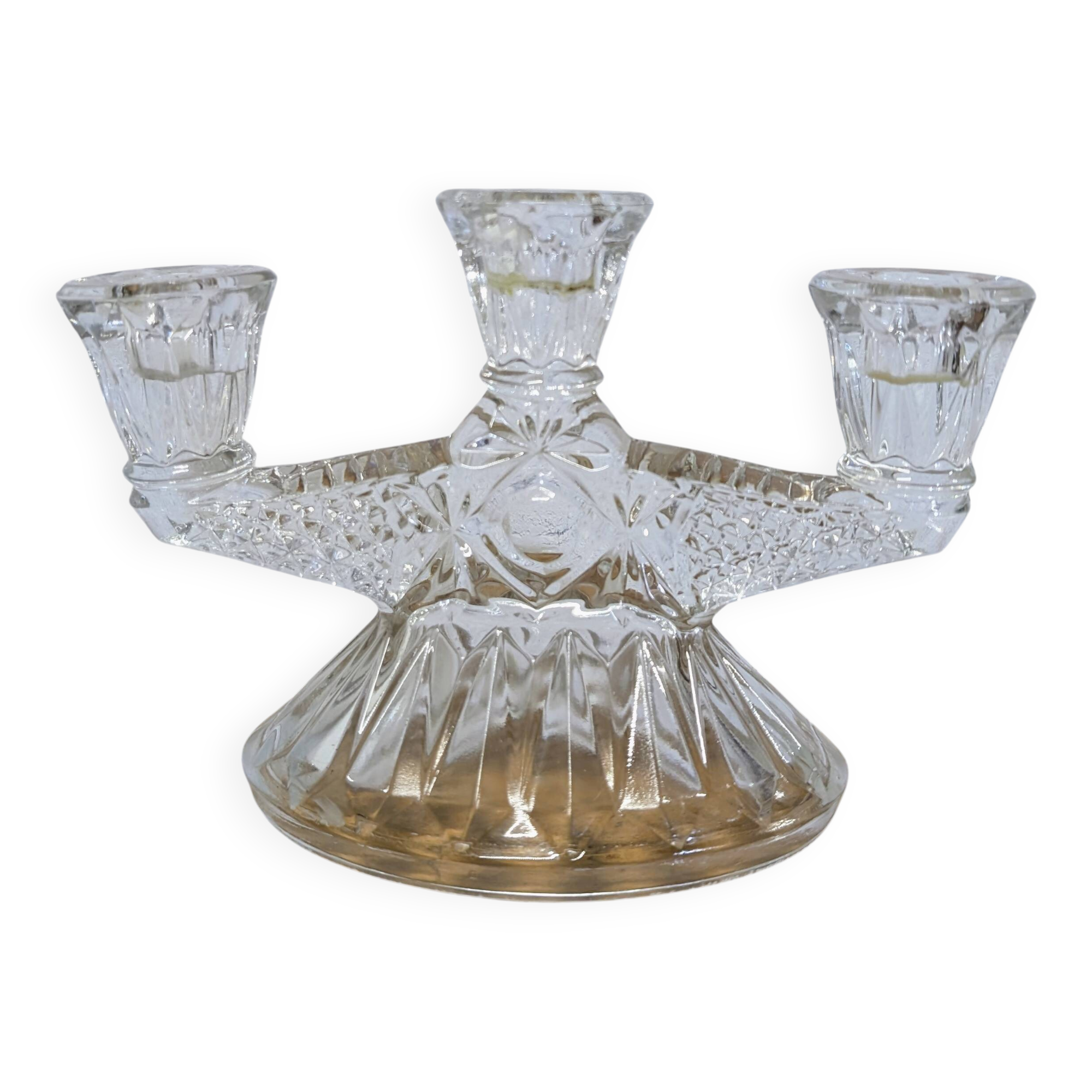 3-arm cut glass candle holder
