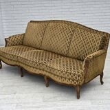 1950s, Danish 3-seater sofa, furniture velour, carved ash wood.