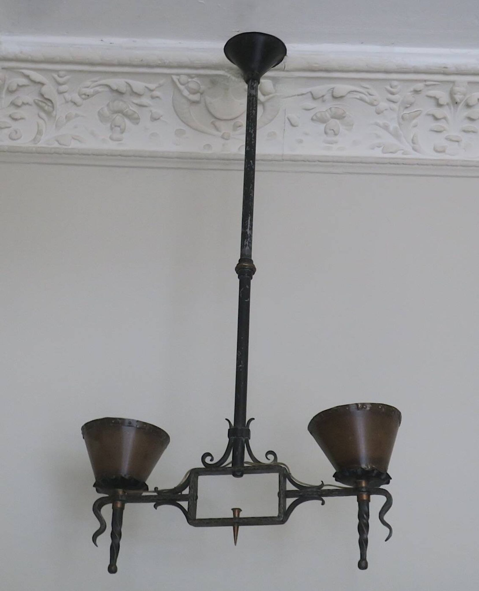 Brutalist wrought iron and copper chandelier, 1960s