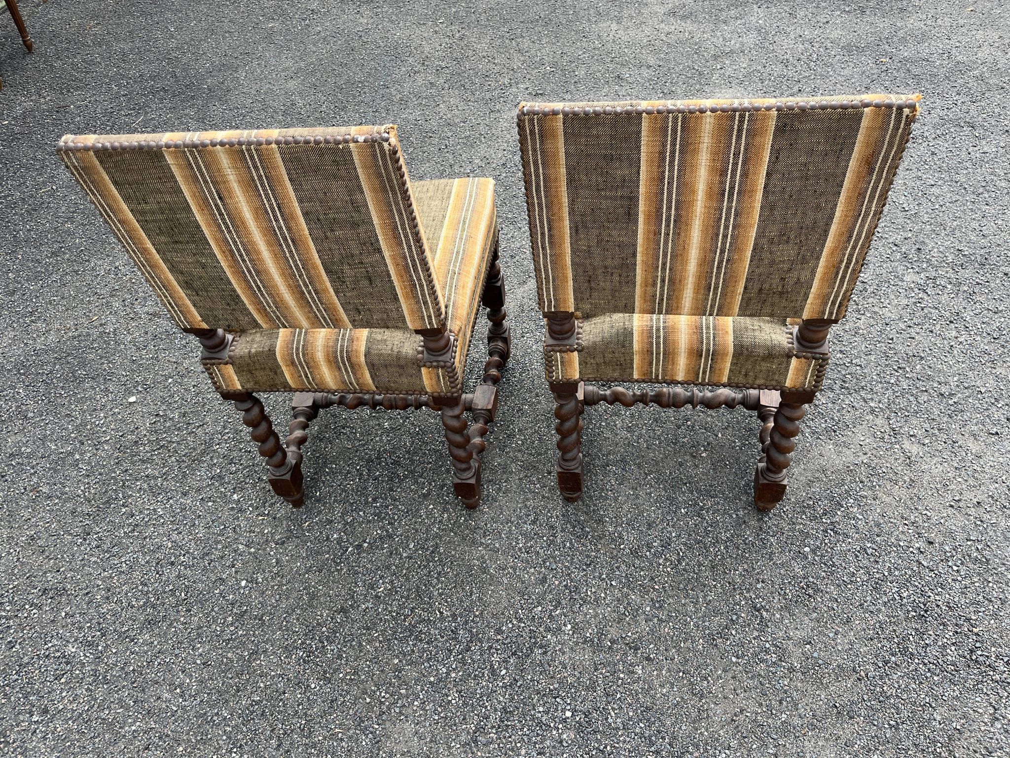 Pair of antique Louis XIII style chairs with twisted legs