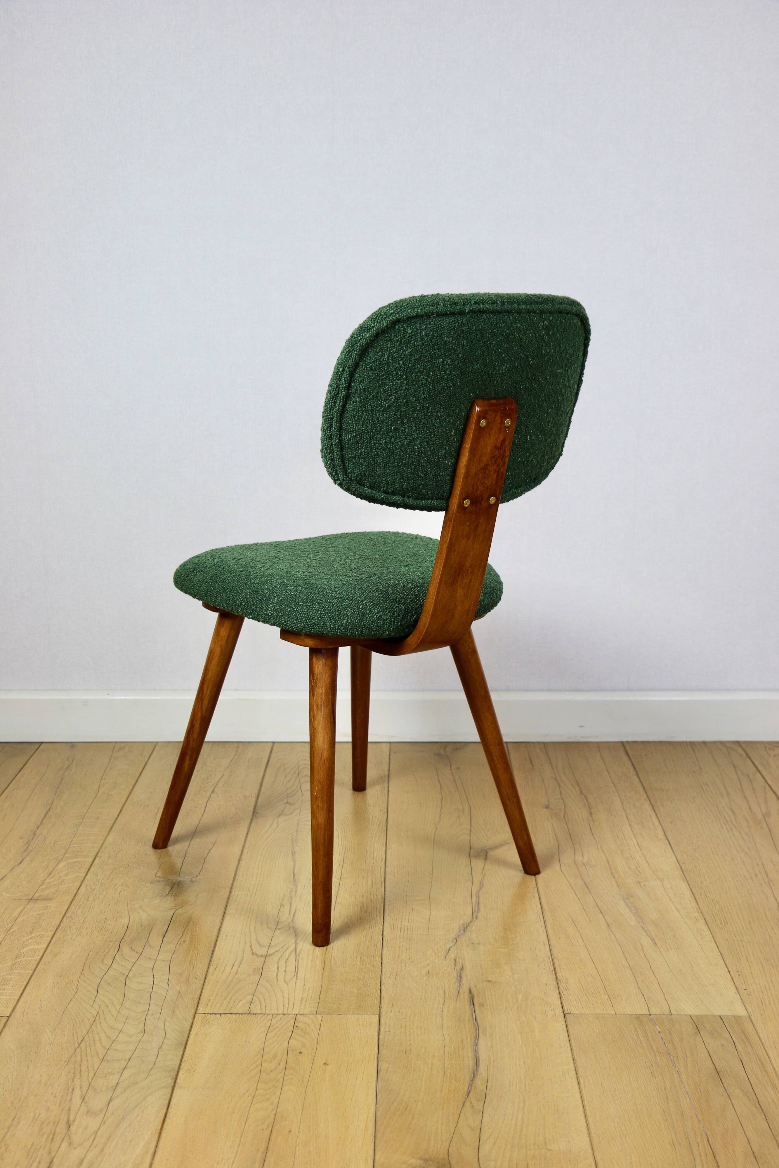 Vintage chair with green boucle backrest like Skoczek - set of 2 chairs