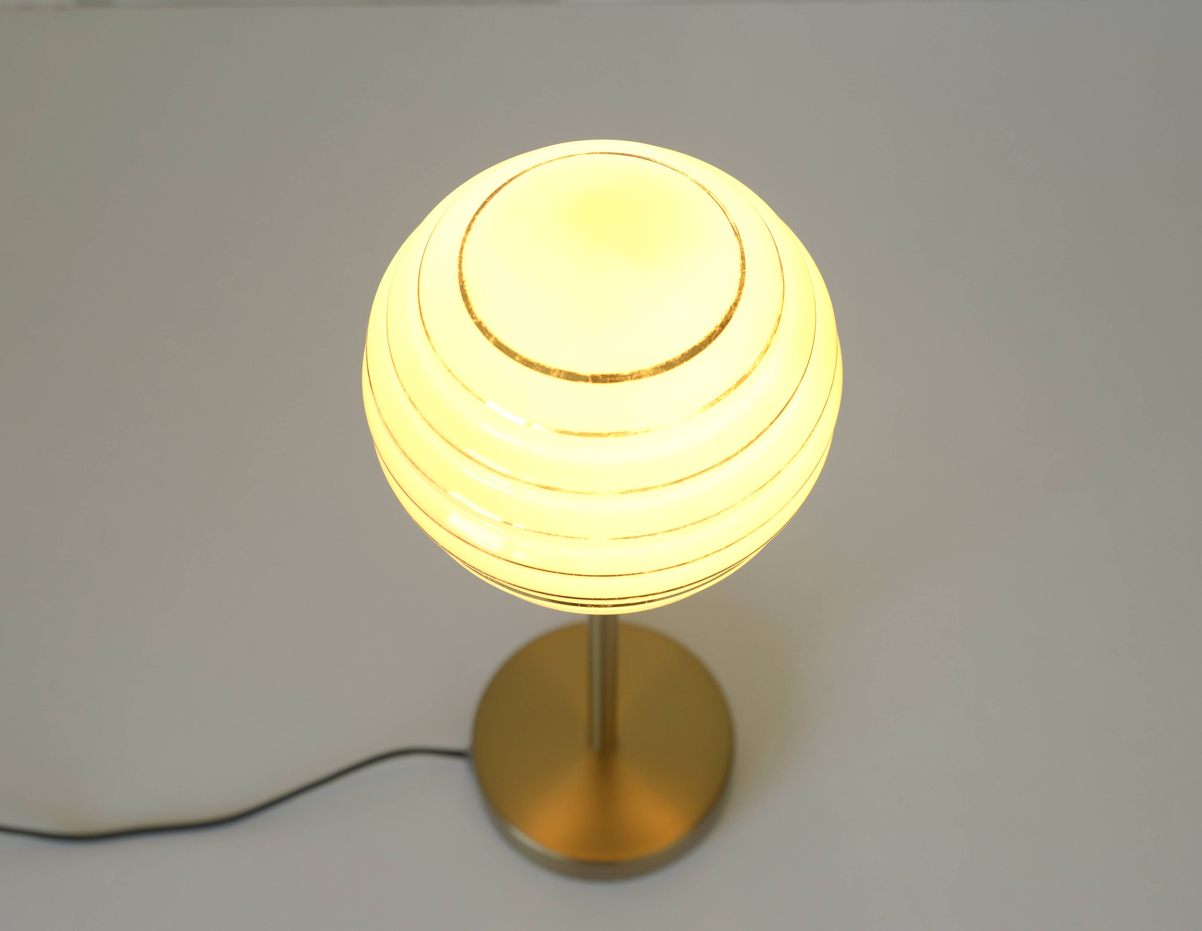 Art Deco desk lamp / redesign hand blown beige glass table lighting
