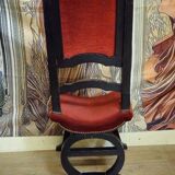 Antique armchair in Italian Neo-Renaissance style / Savonarole – red velvet – blackened wood