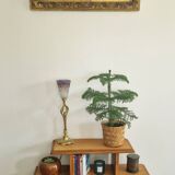 Low solid oak shelf, brutalist style, 60s