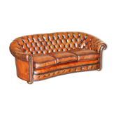 Canapé Chesterfield incurvé en cuir vintage teint à la main, entièrement restauré