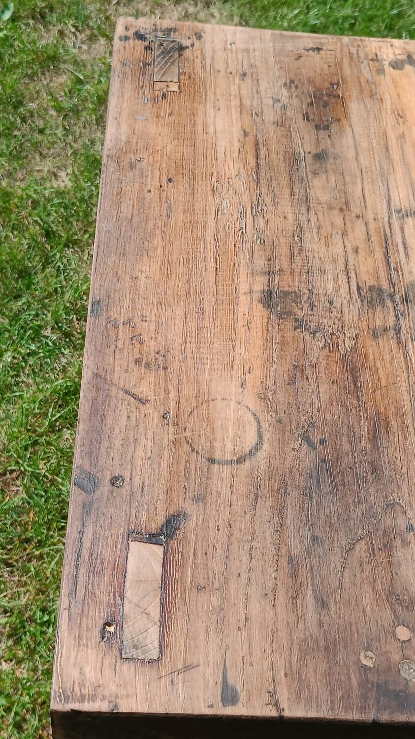 Small antique workbench in solid oak