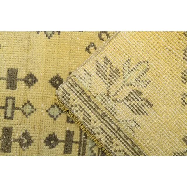 1970s Turkish Oushak Handmade Wool Cotton Yellow Runner 76x302