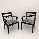 Art Deco Armchairs in Black Lacquer and Black-Creme Fabric, 1925