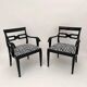 Art Deco Armchairs in Black Lacquer and Black-Creme Fabric, 1925