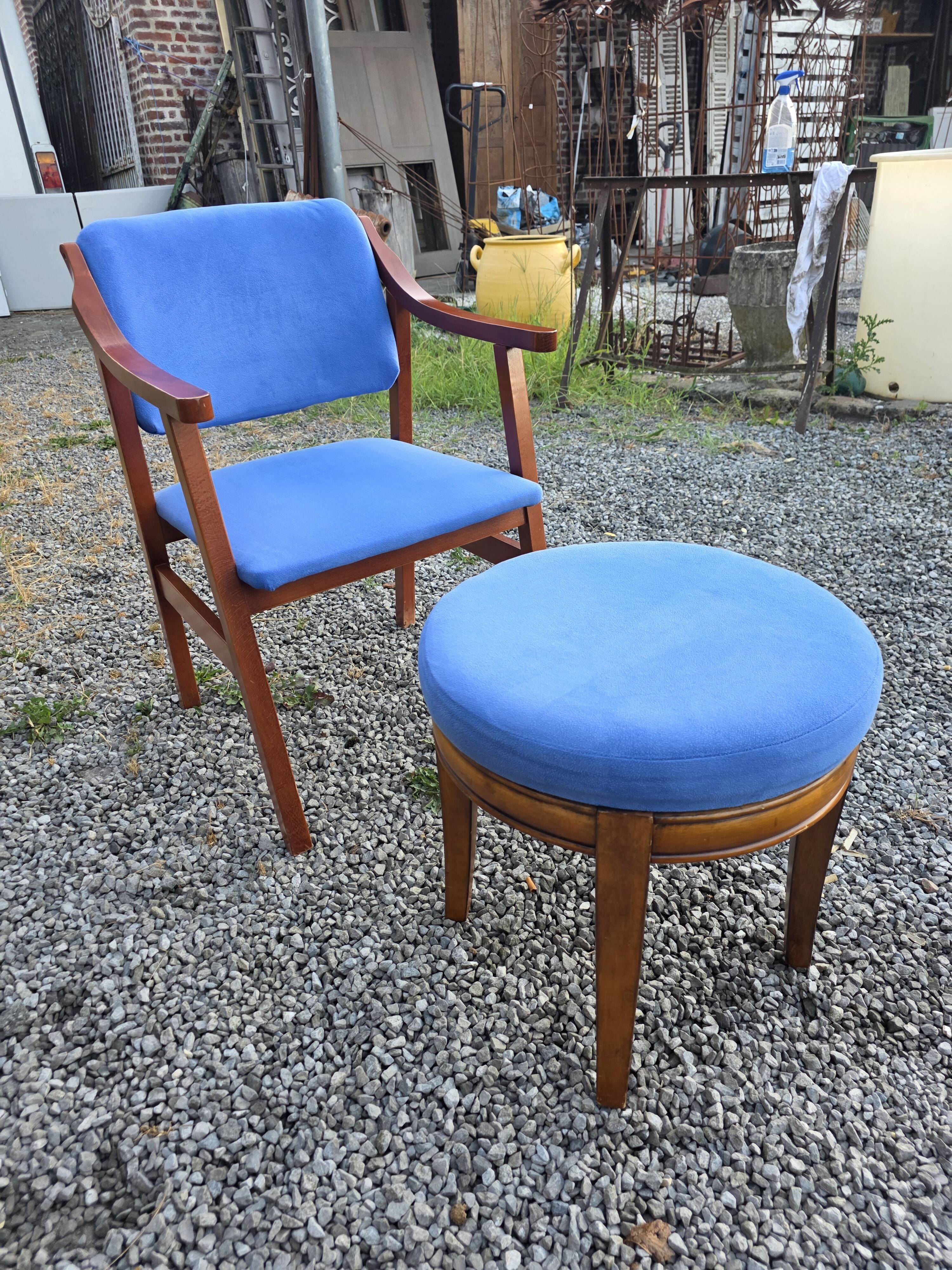 Scandinavian style armchair + velvet footrest