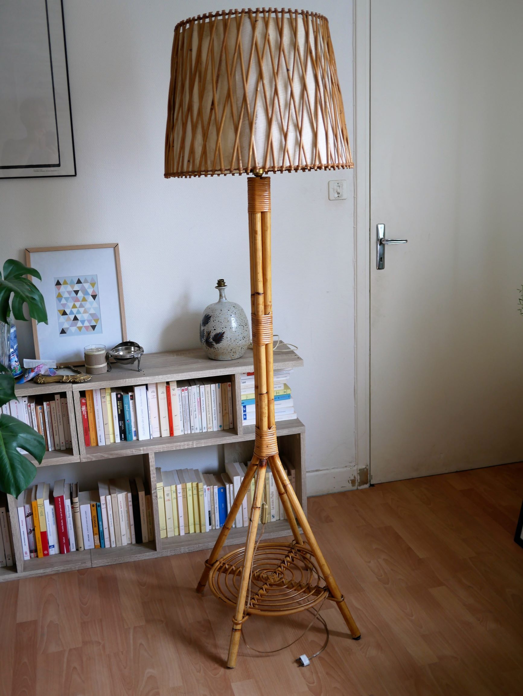 Floor lamp rattan and bamboo 60 years
