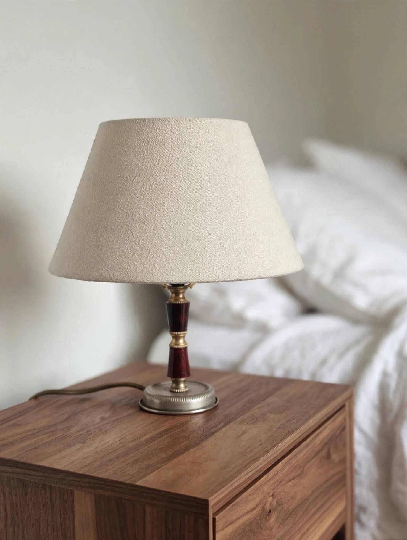 Vintage Bakelite & Brass Shell Table Lamp - Linen Shade - Years