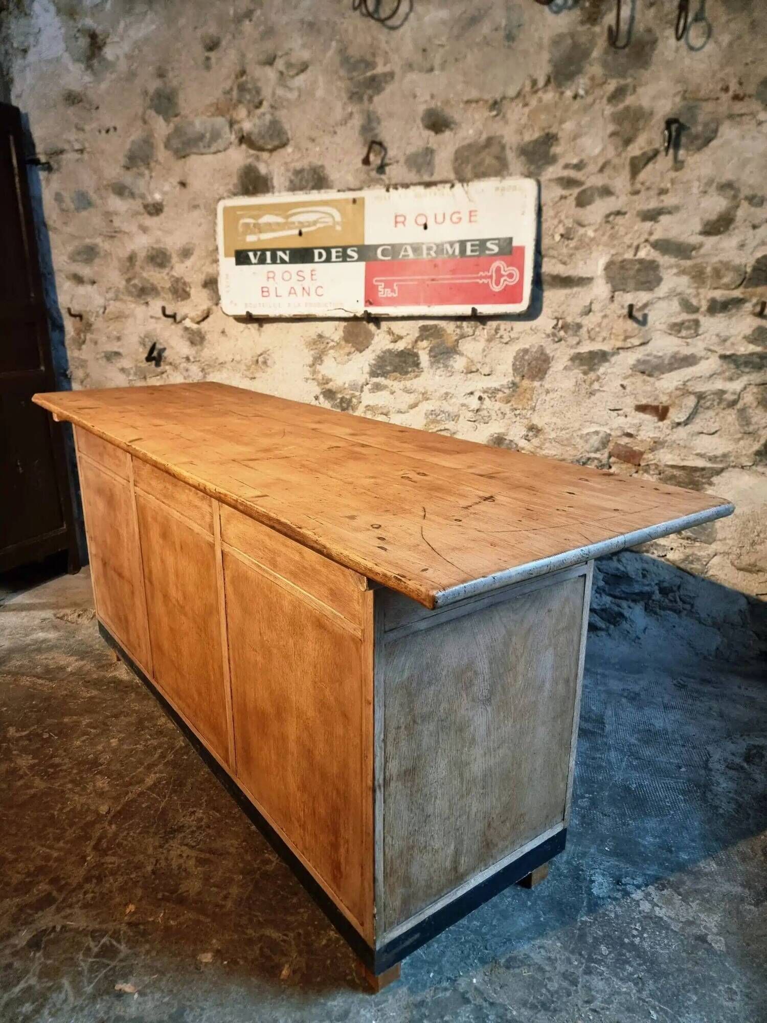 Vintage French Oak and Pine Counter – 1930s Shop Counter or Kitchen Island