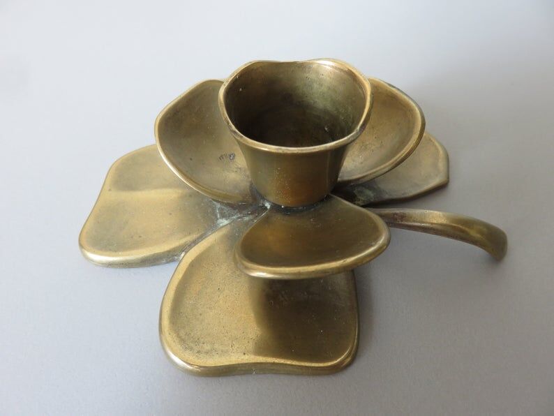 Flower candle "4-leaf clover" in 70s brass