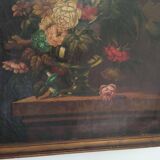 Tableau ancien Bouquet de fleurs huile sur toile nature morte 19ème siècle