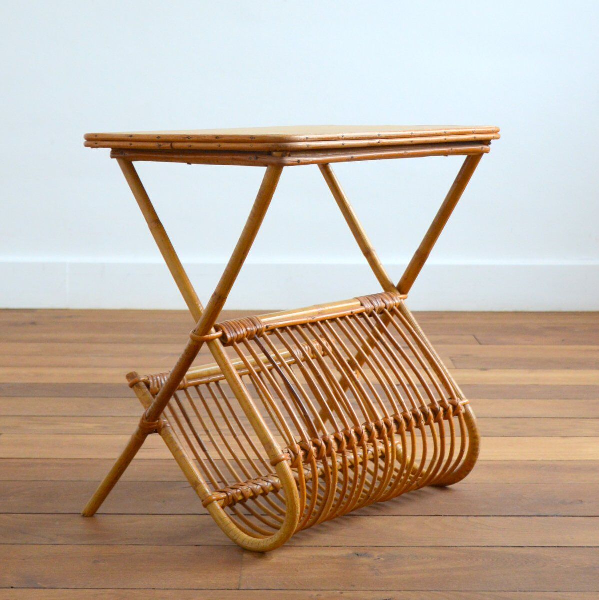 Magazine holder bamboo wood and rattan 1960s