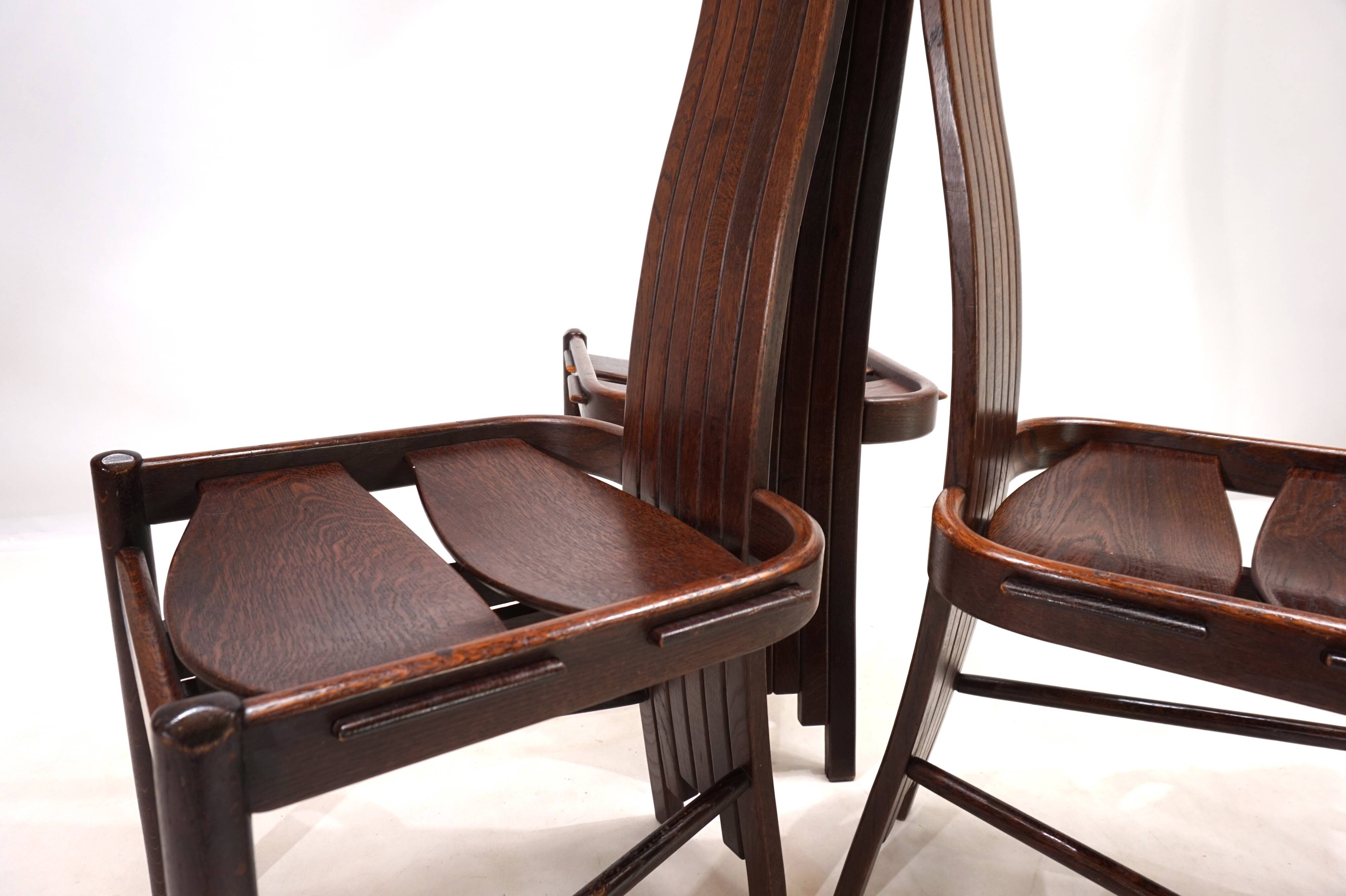 Set of 3 Allmilmö brutalist dining chairs oak, 1980