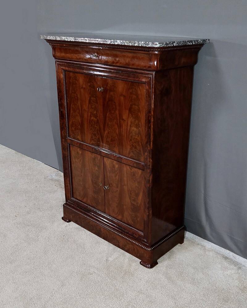 Small Secretary in Burl Mahogany Veneer, Restoration Period – Early 19th Century