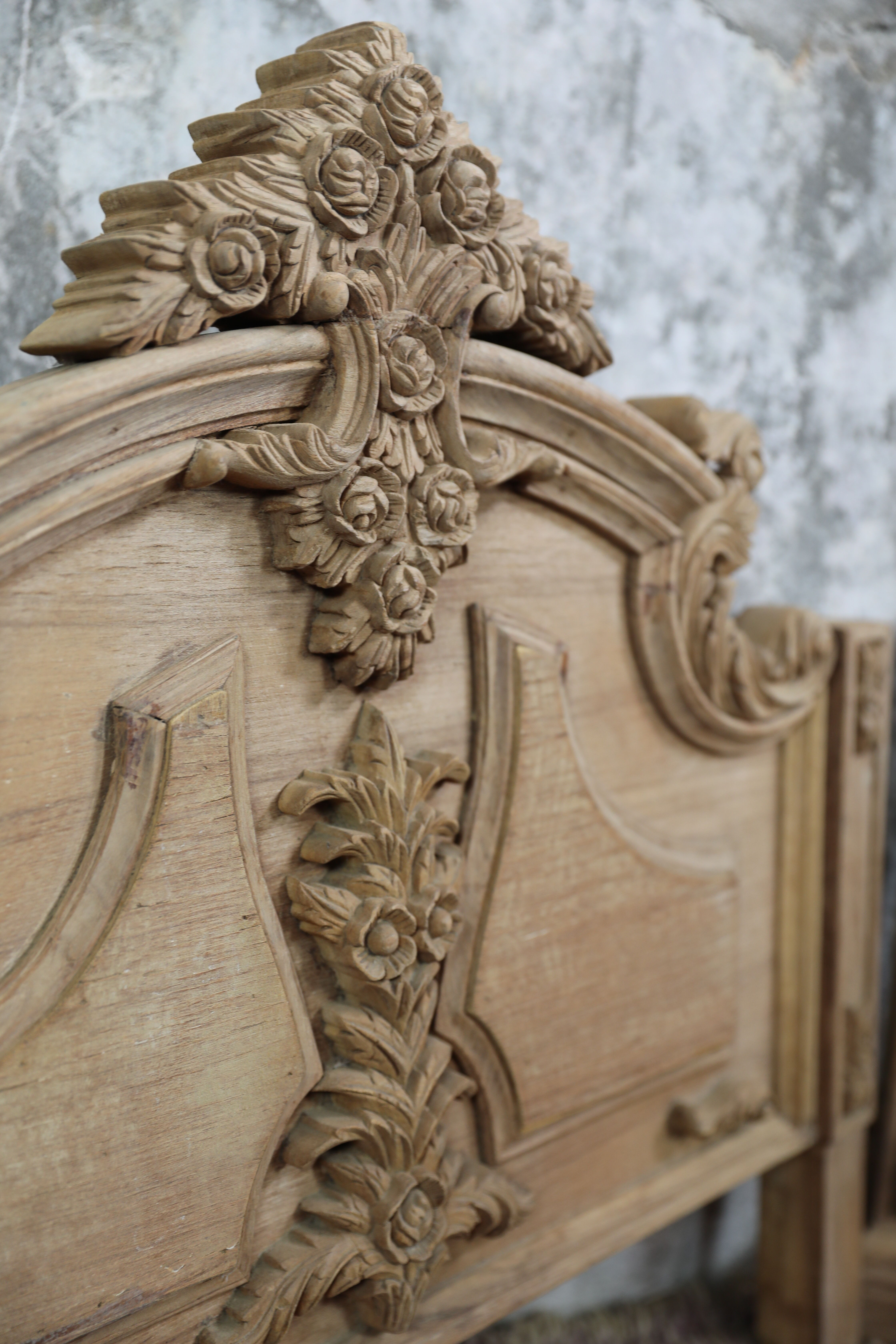 Set of wall panels headboard in carved wood, unique piece
