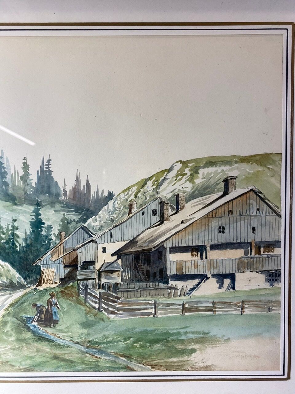 Old painting, mountain landscape in the Jura, nineteenth century