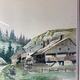 Tableau ancien, paysage de Montagne dans le Jura, XIX siècle