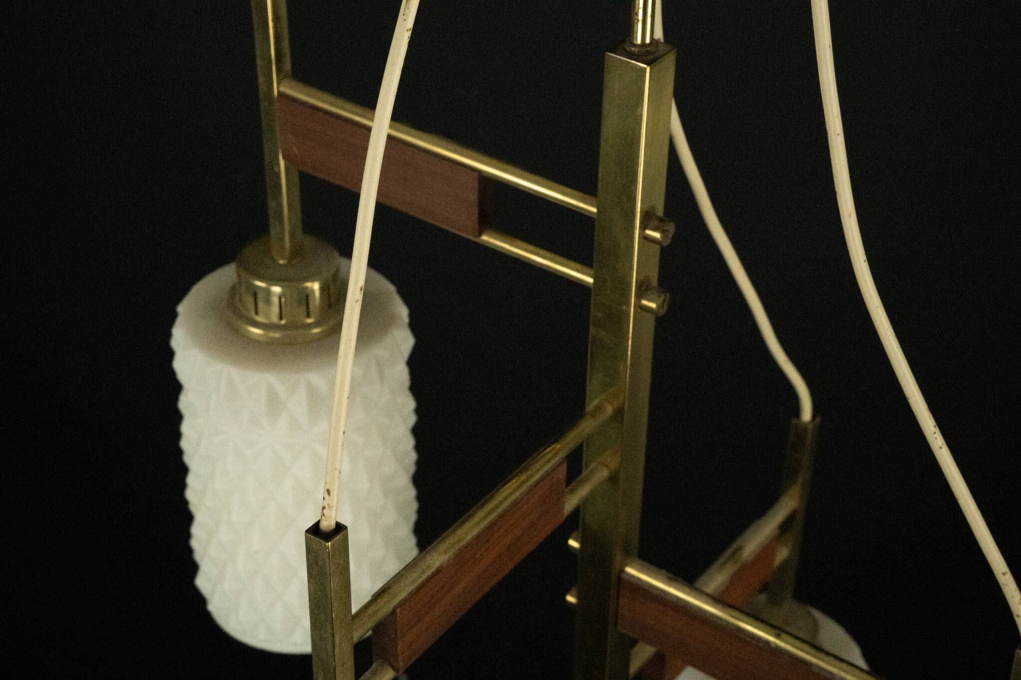 Mid-Century Modern Brass & Glass Chandelier