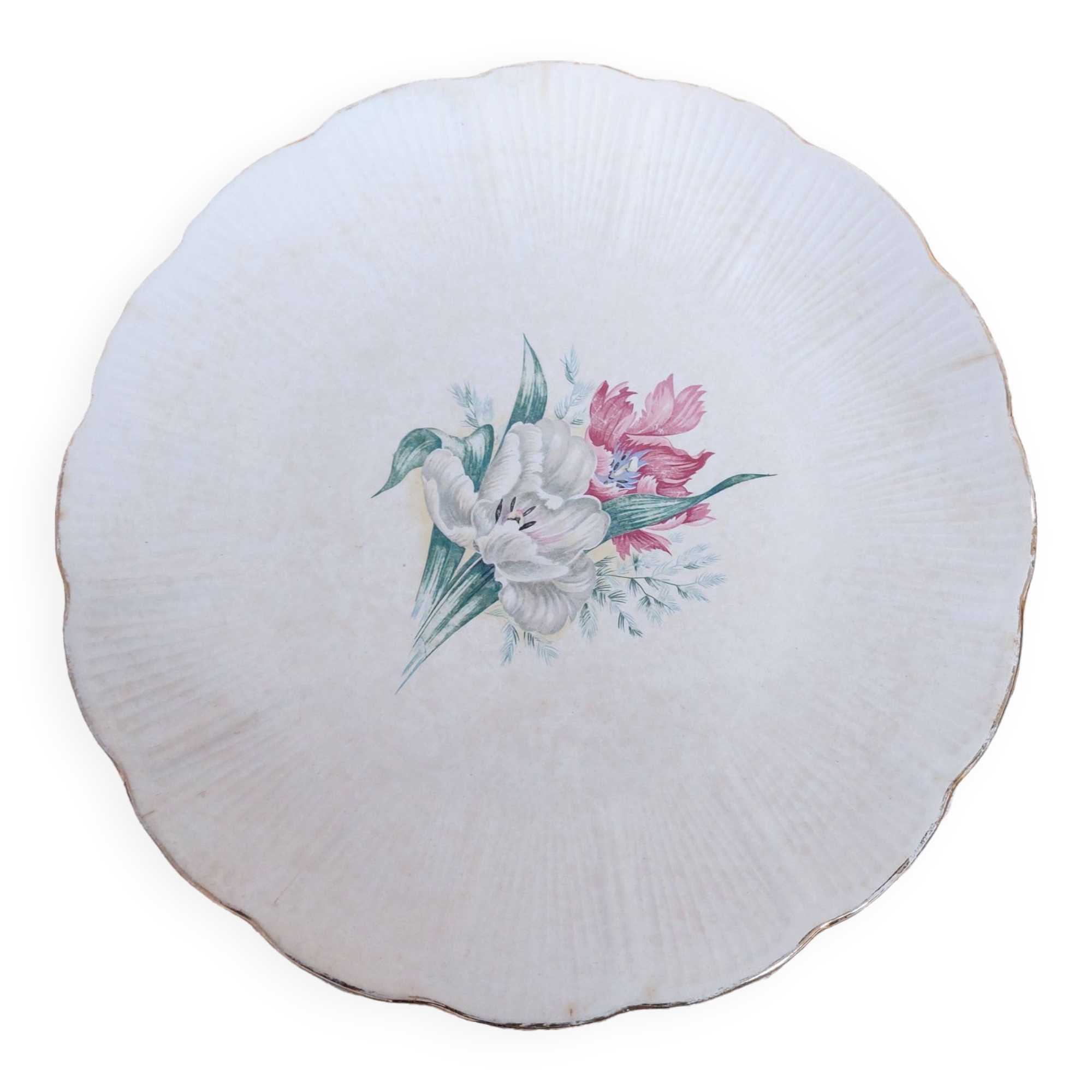 Antique rare large serving platter from L'Amandinoise with Iris decor D29, vintage France