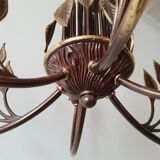 Leaves in gilded brass chandelier 1970