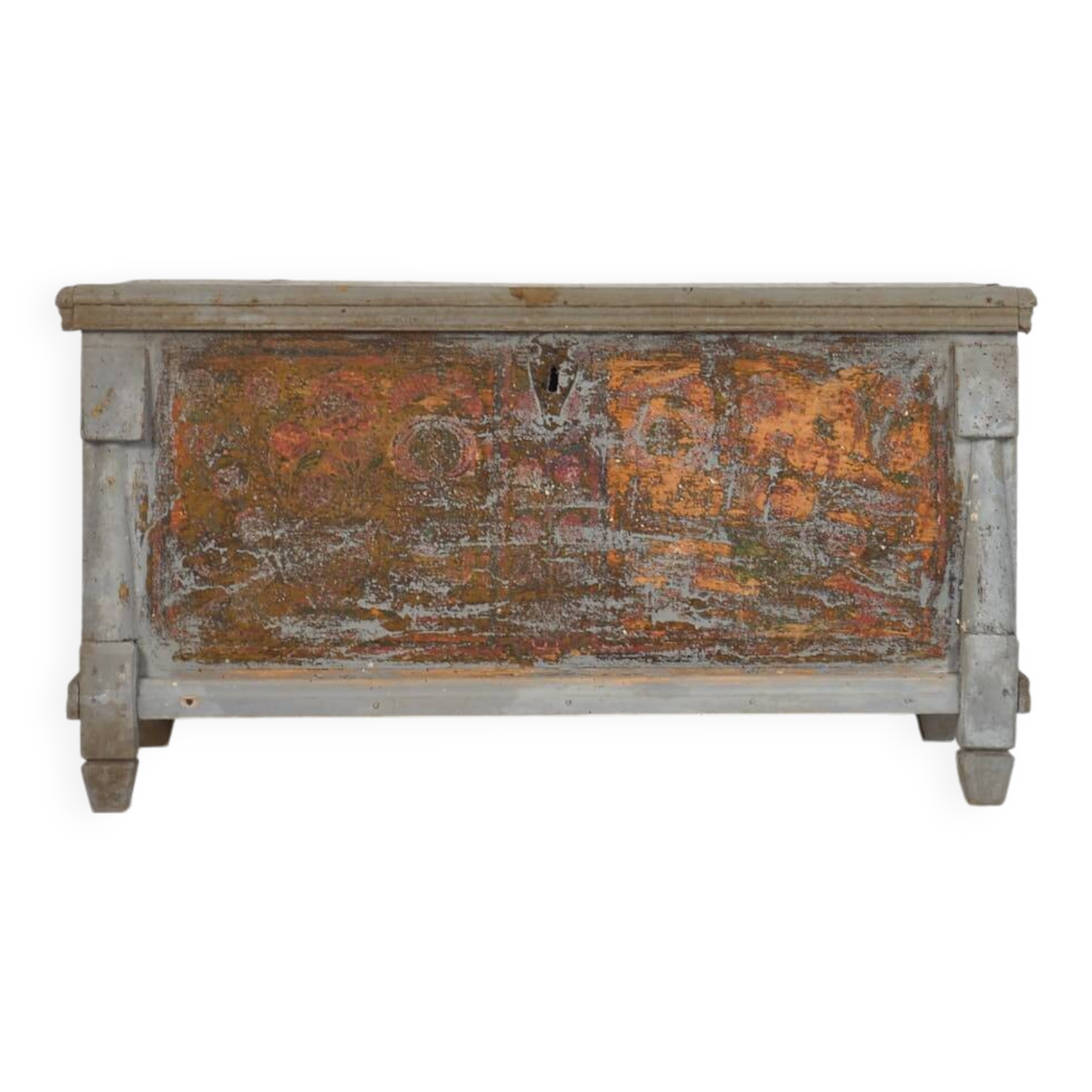 Malle de rangement ancien en bois massif (vers 1890)