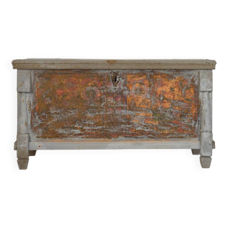 Malle de rangement ancien en bois massif (vers 1890)