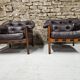 Paire de fauteuil vintage cuir Coja Suède 1960"