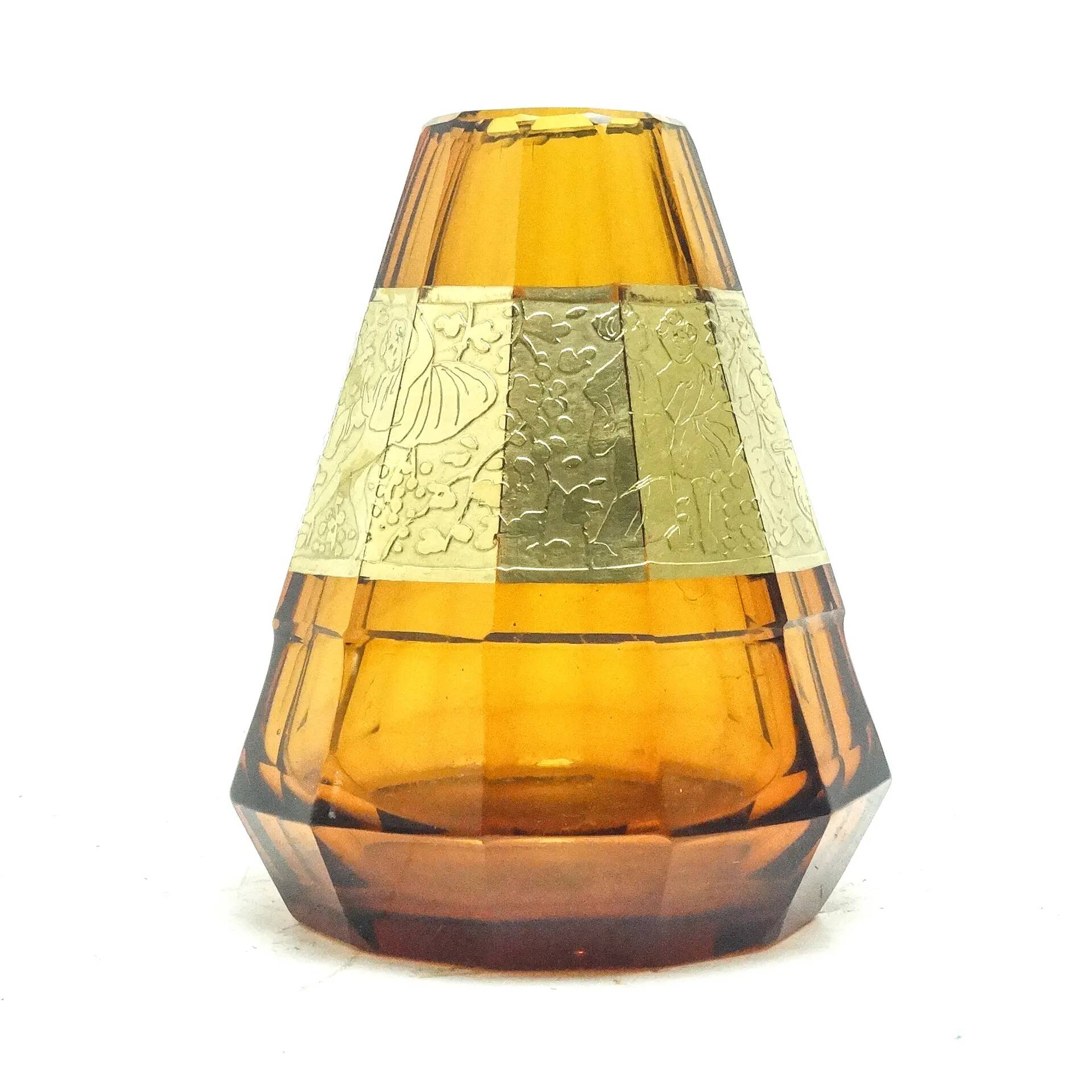 Art Deco vase, honey crystal, oroplastic, Moser, Czechoslovakia, 1930s