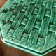 Vintage Digoin France emerald green majolica trivet and coaster set
