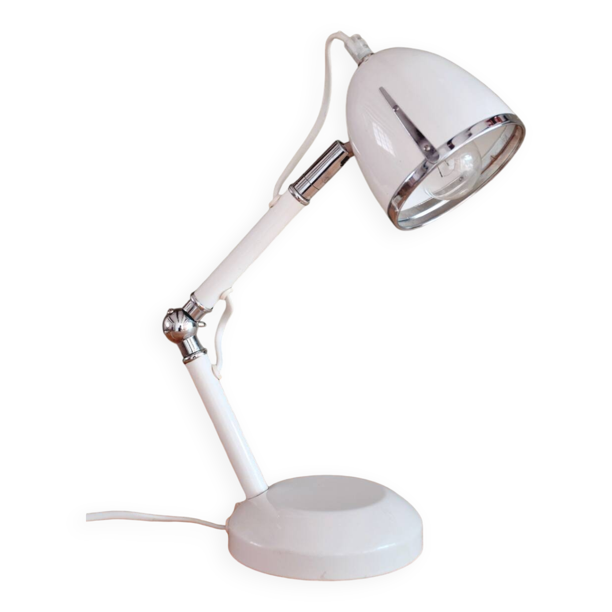Lampe de bureau blanche chromée