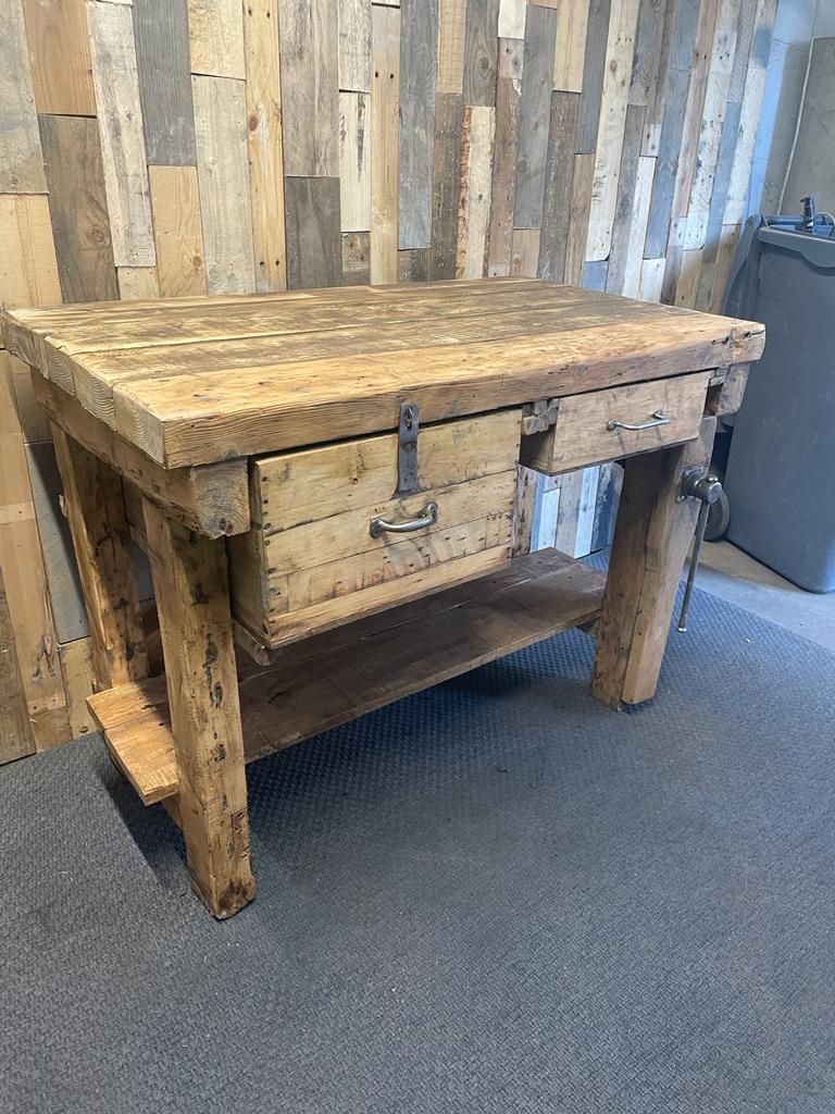 Old wooden workbench of shoemaker carpenter of the 50s