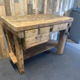 Old wooden workbench of shoemaker carpenter of the 50s