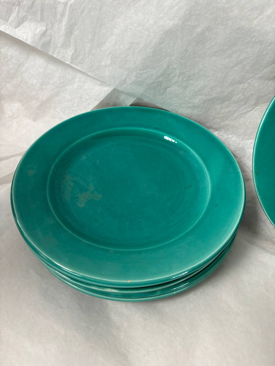 6 earthenware celadon dessert plates