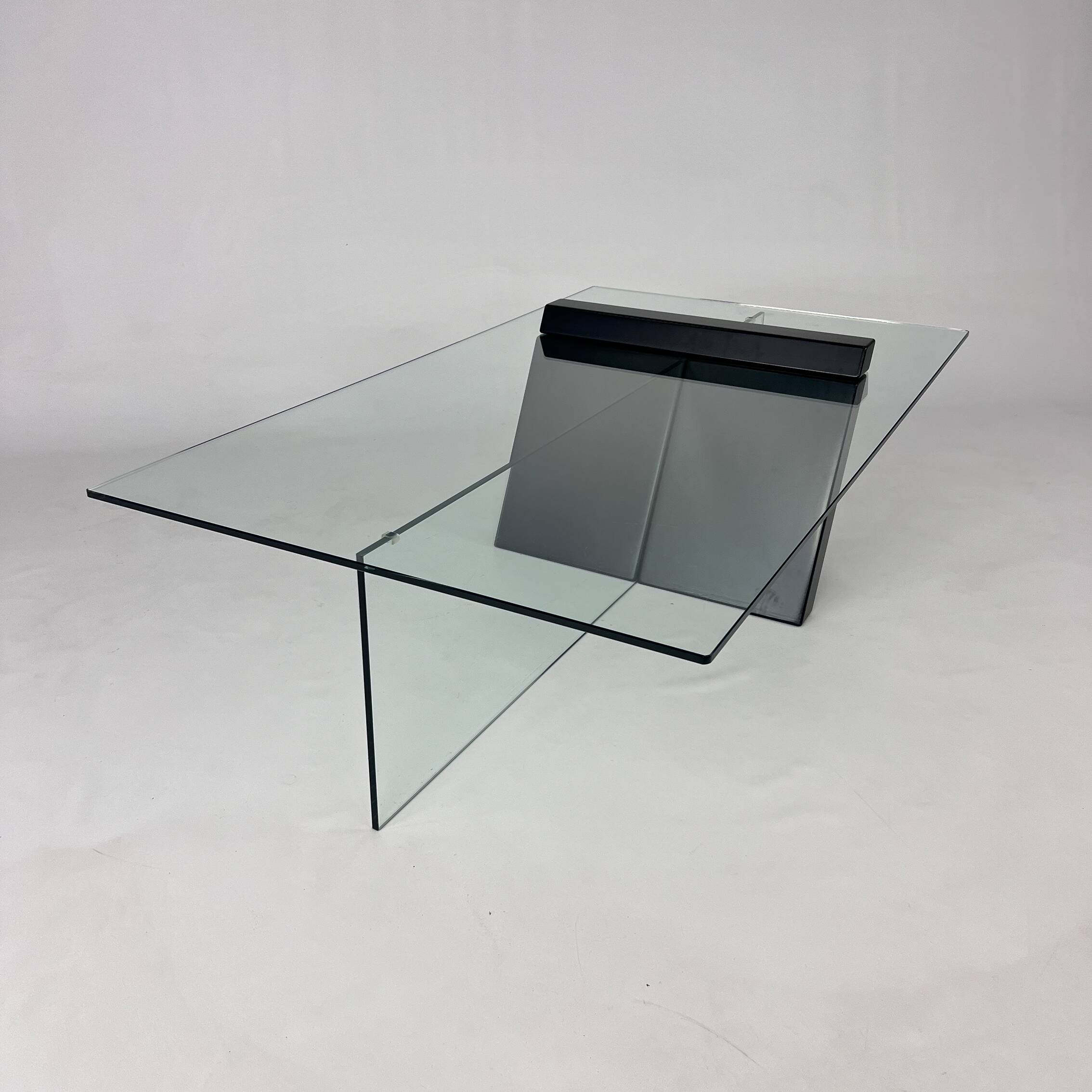 Postmodern Black Lacquered Wood and Glass Coffee Table, 1980s