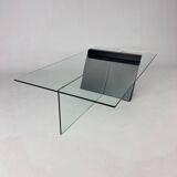 Postmodern Black Lacquered Wood and Glass Coffee Table, 1980s