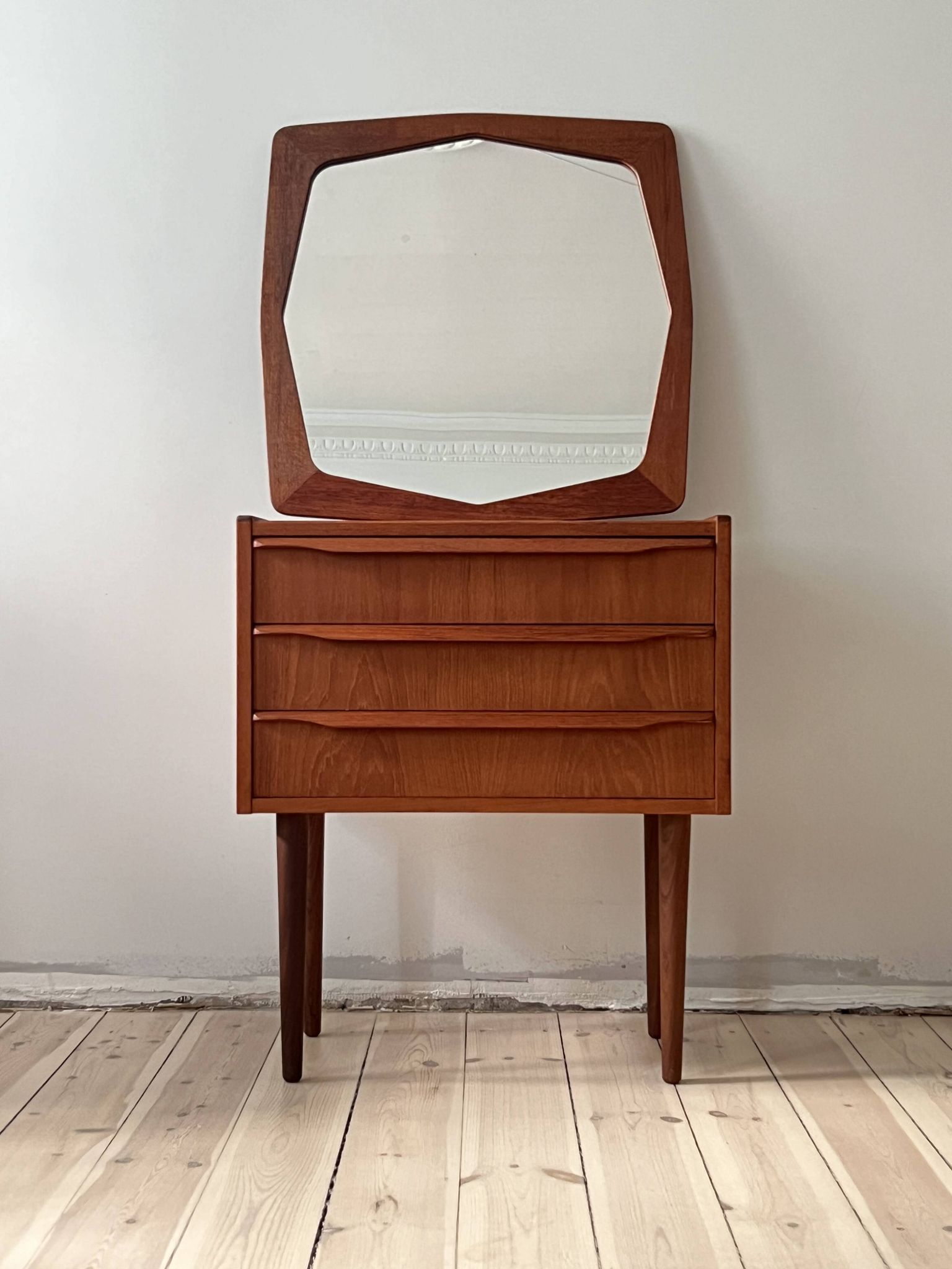 Danish vintage set of chest of drawers and mirror, teak, 1960s