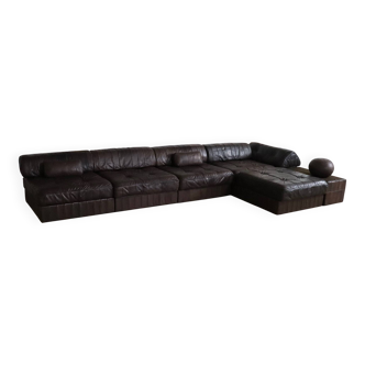 Canapé modulable De Sede DS 88 en cuir patchwork marron, Suisse, années 1970