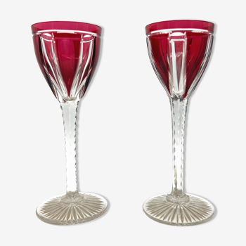 Paire de verre vin roemer en cristal rouge Saint Louis