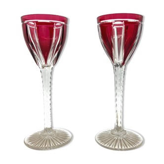 Paire de verre vin roemer en cristal rouge Saint Louis