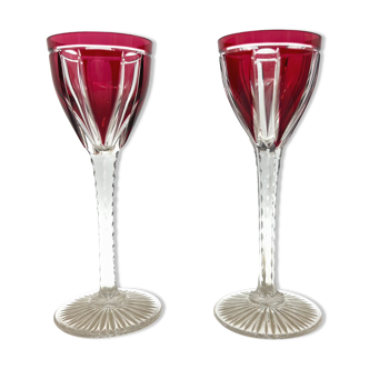Pair of glass wine roemer in red crystal Saint Louis