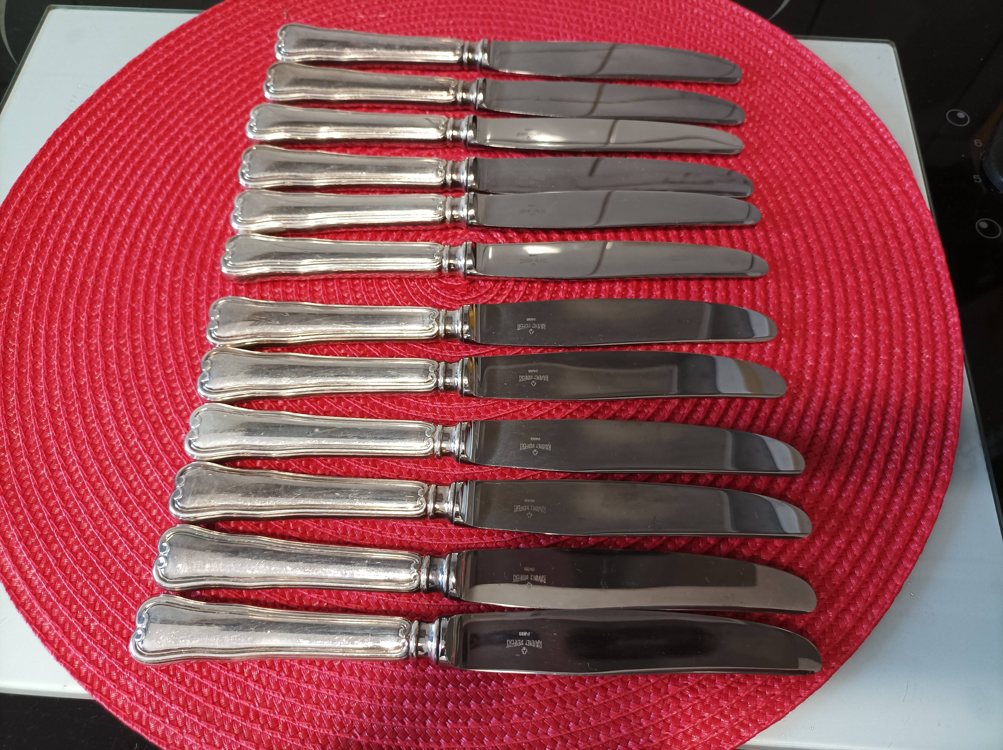 Set of 12 small knives in silver metal and stainless steel from the Ravinet d'Enfer Paris brand