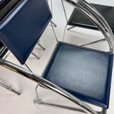 Set of 4 Postmodern Black and Blue and chrome tubular chairs, 1980s