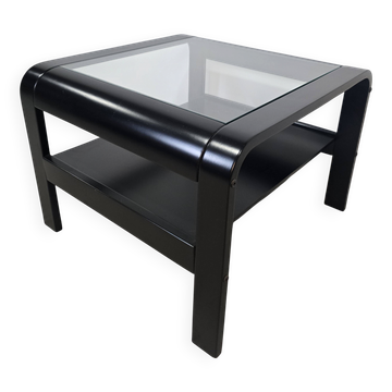 70s Bentwood Coffee Table with Glass Top – Mid Century Modern Black Si