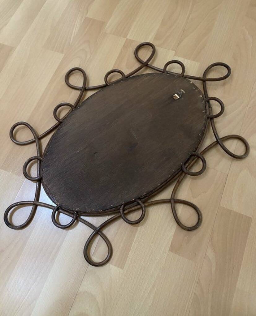 Miroir rotin années 50