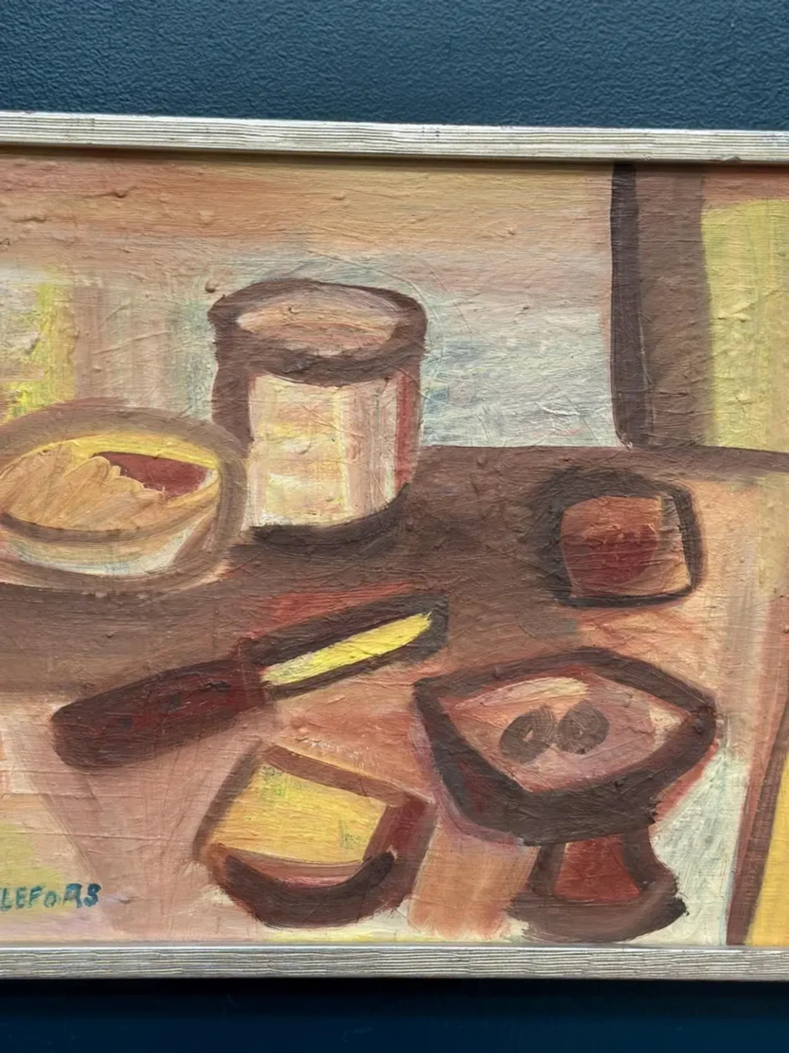 Original Swedish Oil on Canvas – "Breakfast" by Bengt Delefors – Signed "B. Delefors" – Vintage & Framed – 49 × 40 cm (19.3" × 15.7")