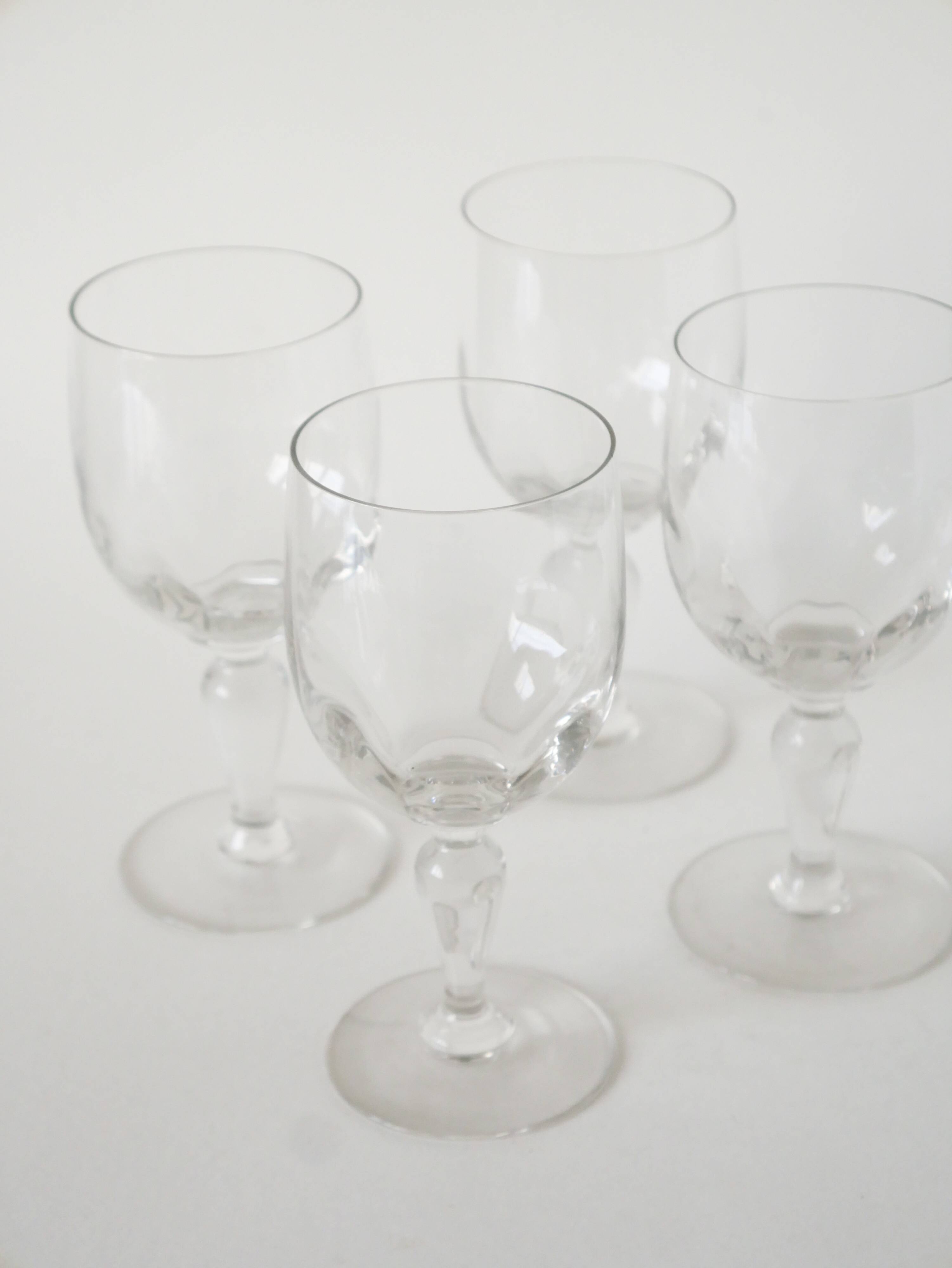 Set of 4 large crystal wine glasses, 1930.